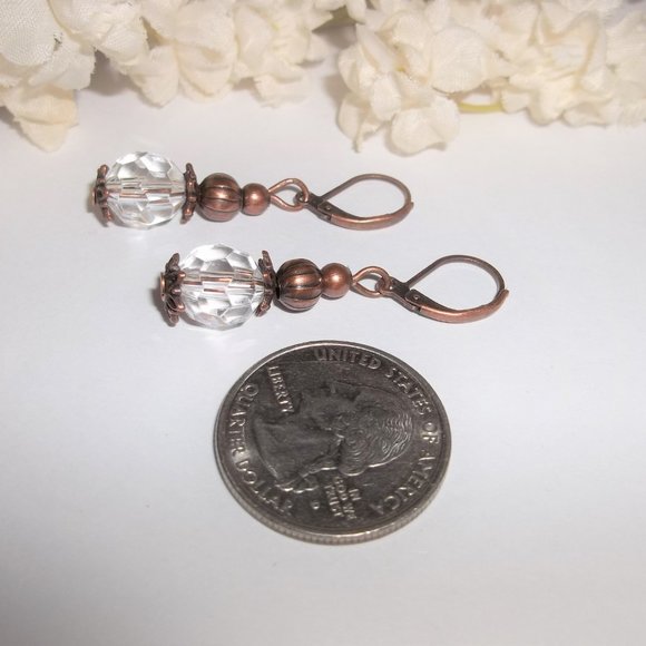 Clear & Copper Beaded Earrings Handmade NWT 5824 - Picture 5 of 8